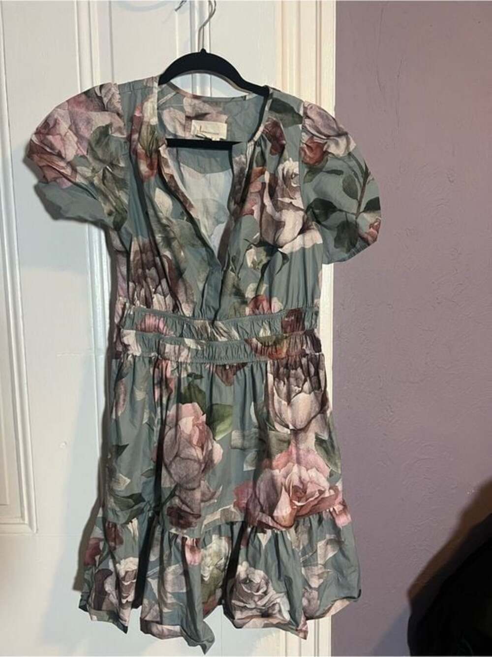 Anthropologie Floral Mini Dress in Dusty Blue and Pink